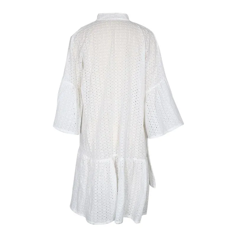 2021 Summer New Solid Color Stand Collar Irregular Large Size Straight Dress Female FC992