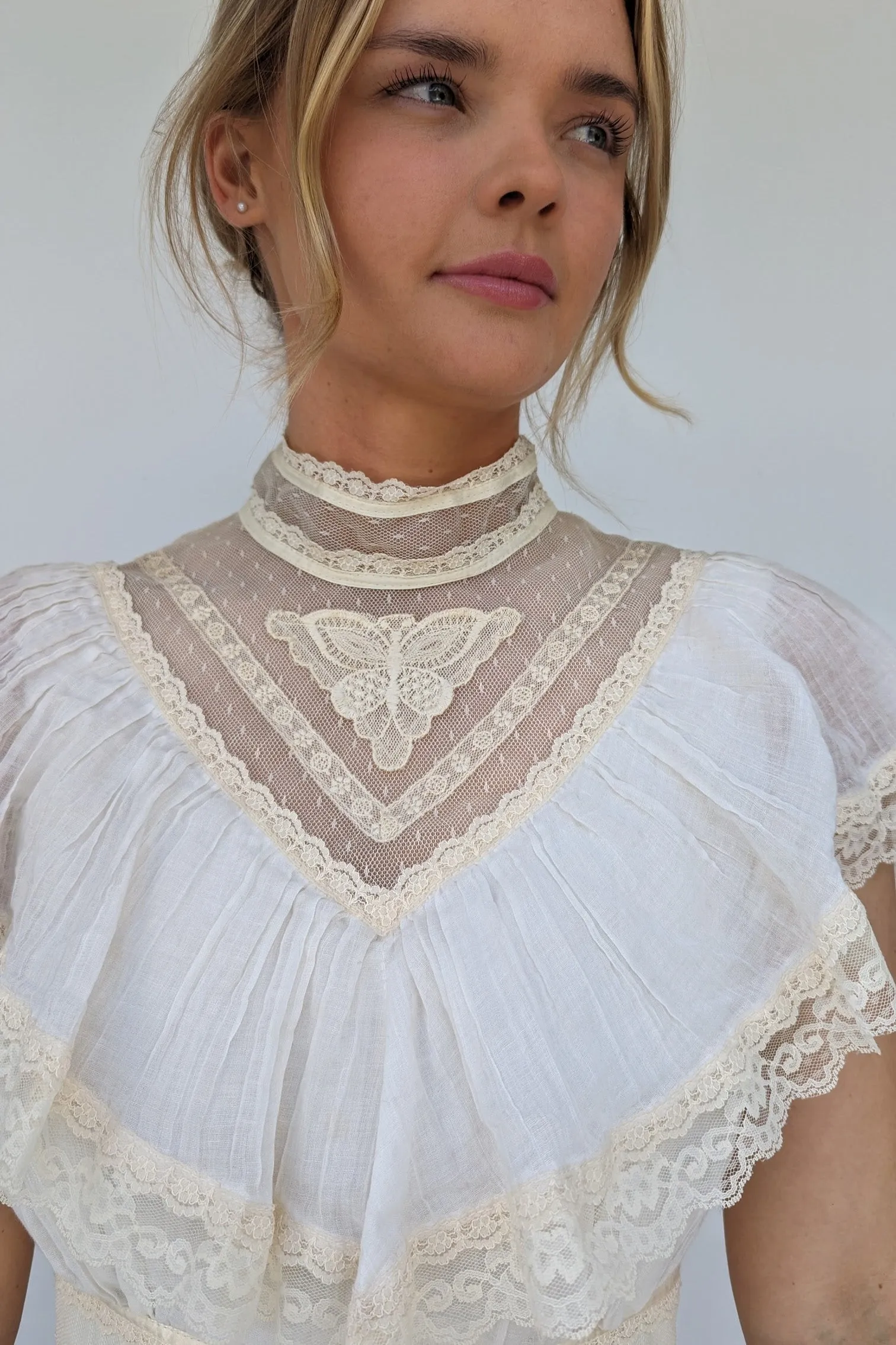 70s High Collared Victorian Style Dress