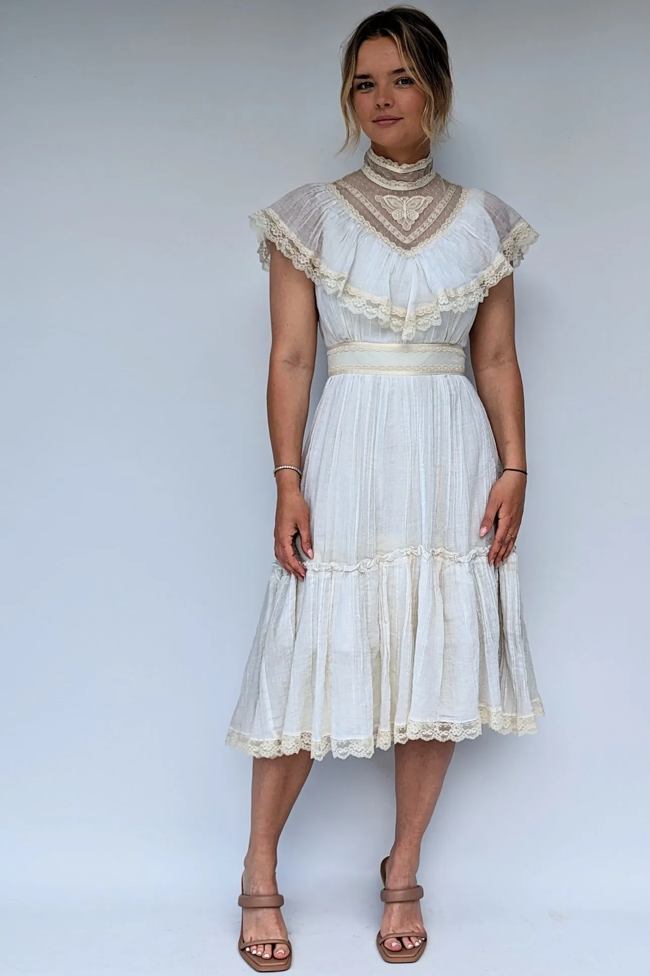 70s High Collared Victorian Style Dress