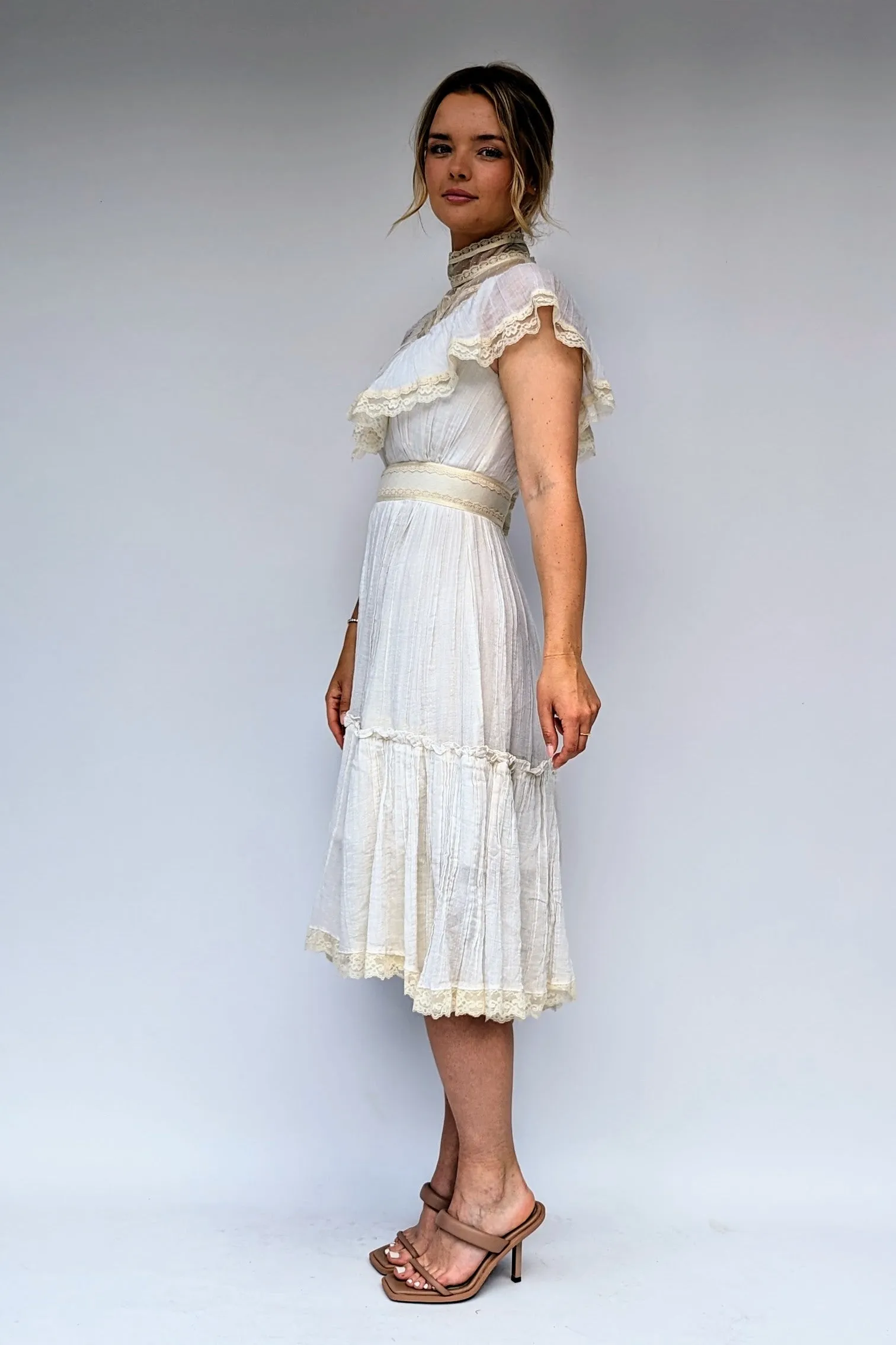 70s High Collared Victorian Style Dress