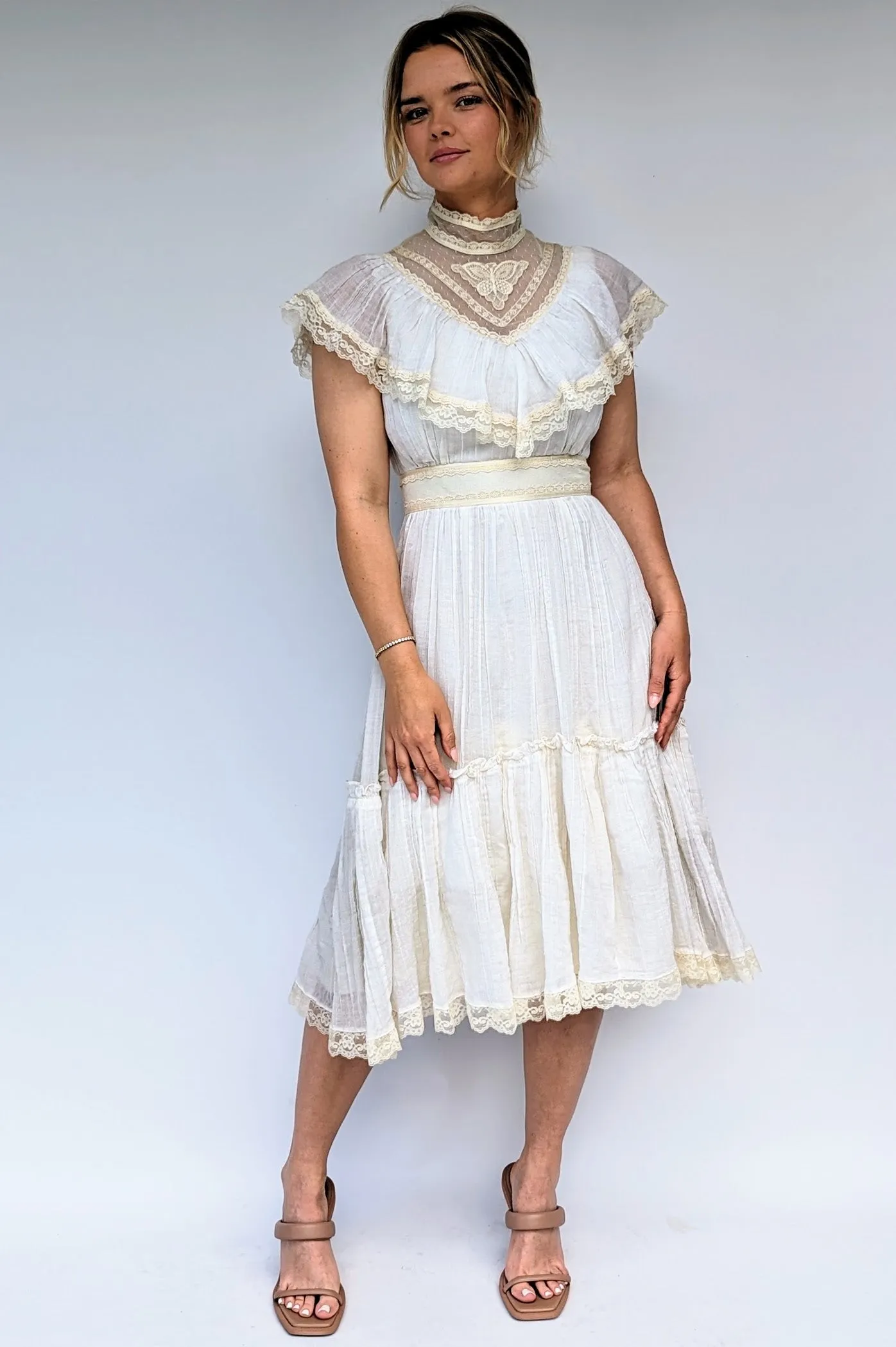 70s High Collared Victorian Style Dress
