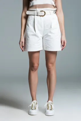 Bermuda Relaxed Fit Shorts With Front Pleats in White