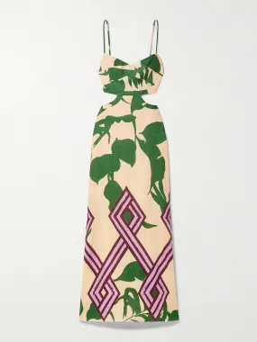 Between Daydreams cutout printed linen maxi dress