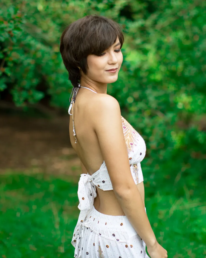 Bikini Crop Top Peacock White