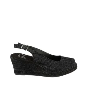 Black Metallic Cotton Blend Wedge Espadrille for Women - Calafell-BK