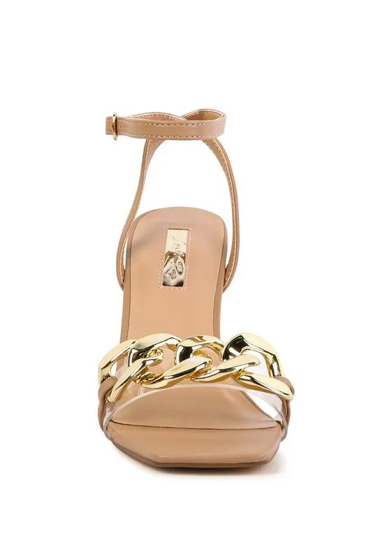 Bottom Kiss Chain Strap Block Heel Sandals