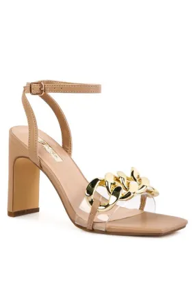 Bottom Kiss Chain Strap Block Heel Sandals