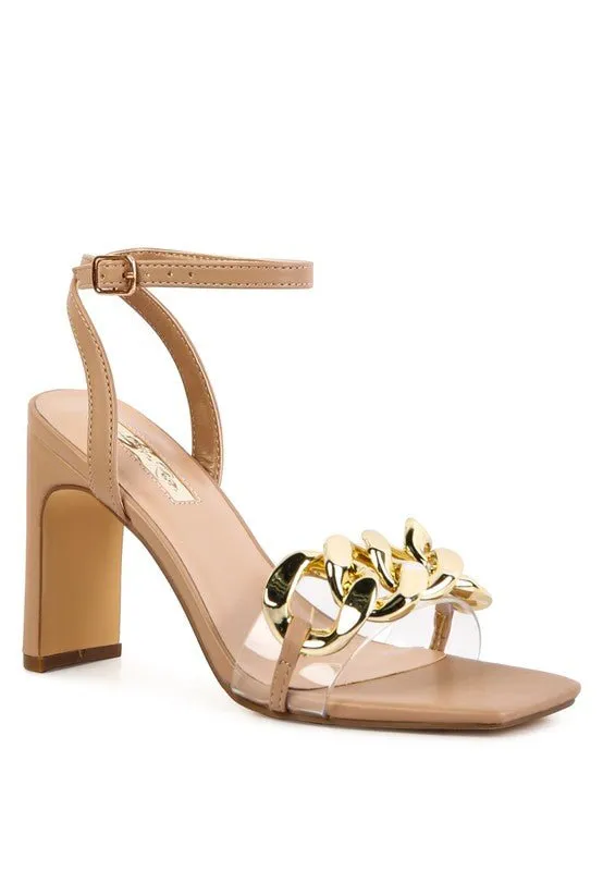 Bottom Kiss Chain Strap Block Heel Sandals