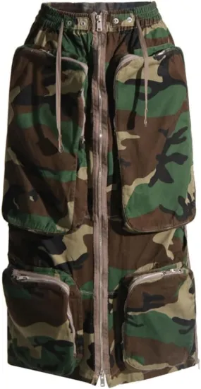 Camo Skirts for Women High Waisted Cargo Long Skirts Stretchy Drawstring Swing Maxi Skirt with Pockets