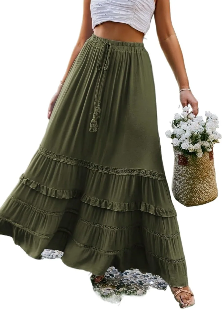 Casual Skirt For Women Women's Casual Plain Ruffle Hem Skirt Trendy