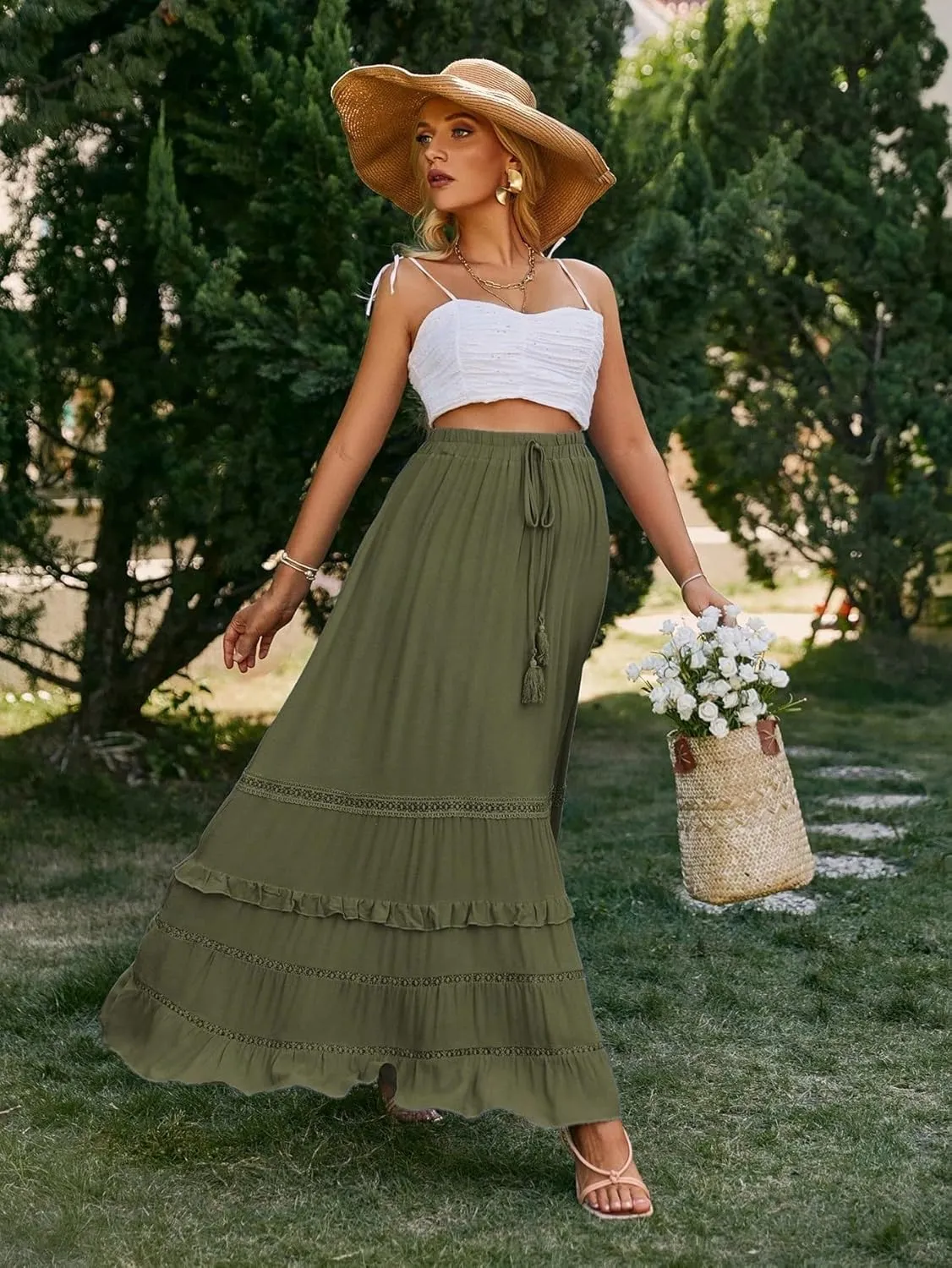 Casual Skirt For Women Women's Casual Plain Ruffle Hem Skirt Trendy