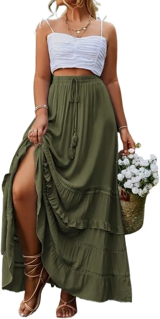 Casual Skirt For Women Women's Casual Plain Ruffle Hem Skirt Trendy