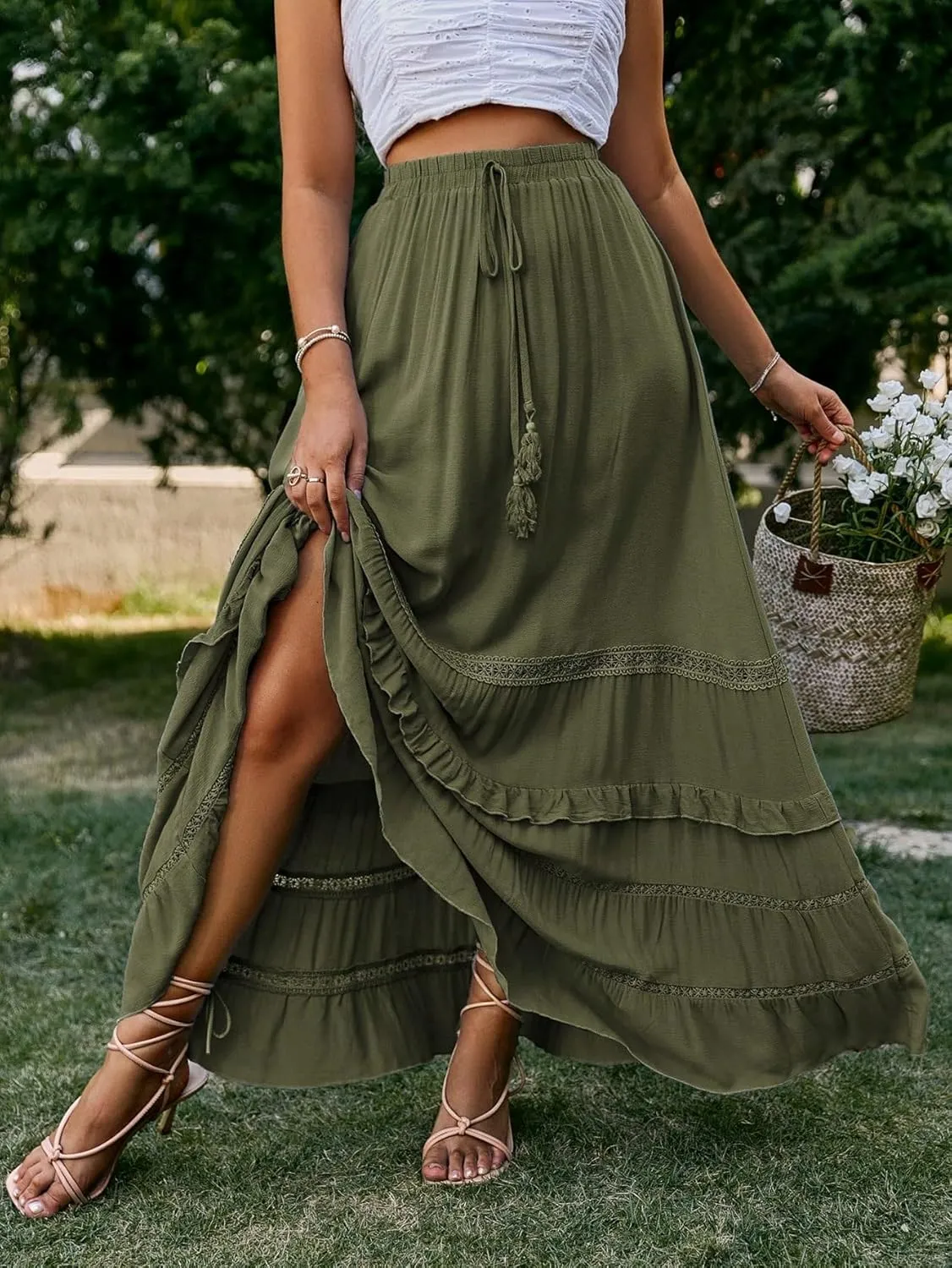 Casual Skirt For Women Women's Casual Plain Ruffle Hem Skirt Trendy