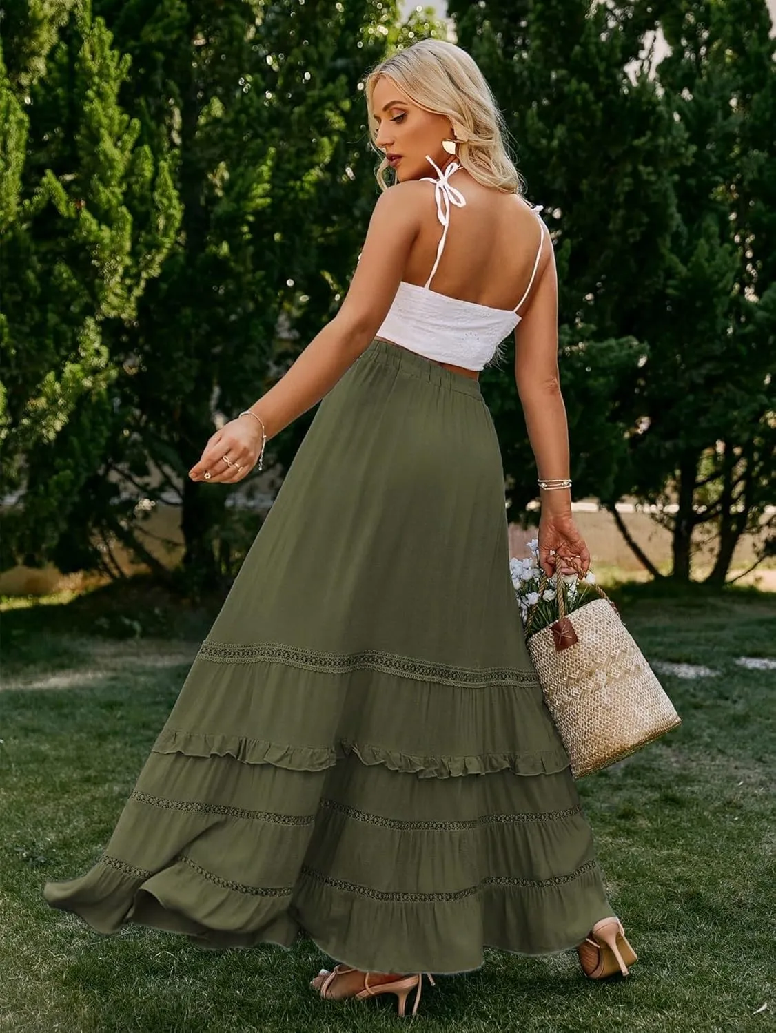 Casual Skirt For Women Women's Casual Plain Ruffle Hem Skirt Trendy