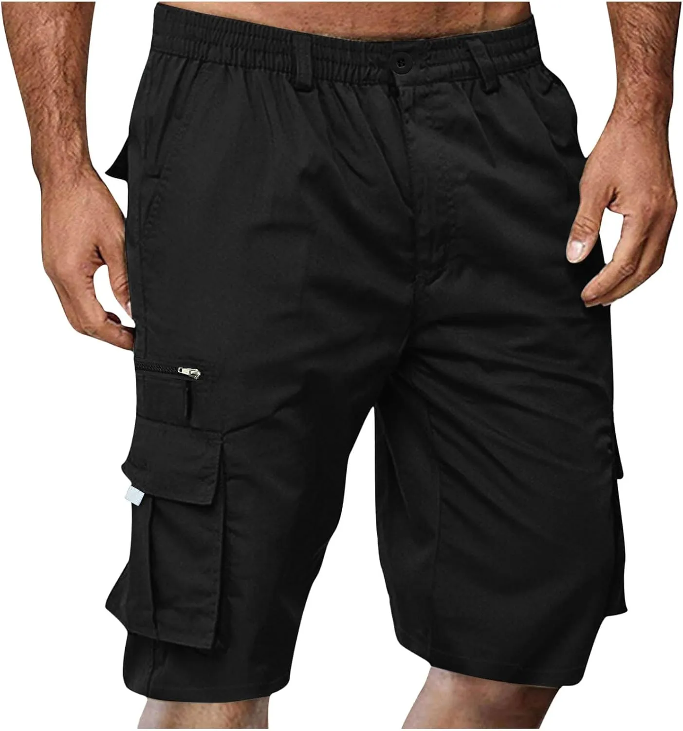 Cathalem Cargo Shorts for Men, Men's Elastic Waist Cargo Shorts Summer Relaxed Fit Outdoor Work Shorts Athletic Shorts