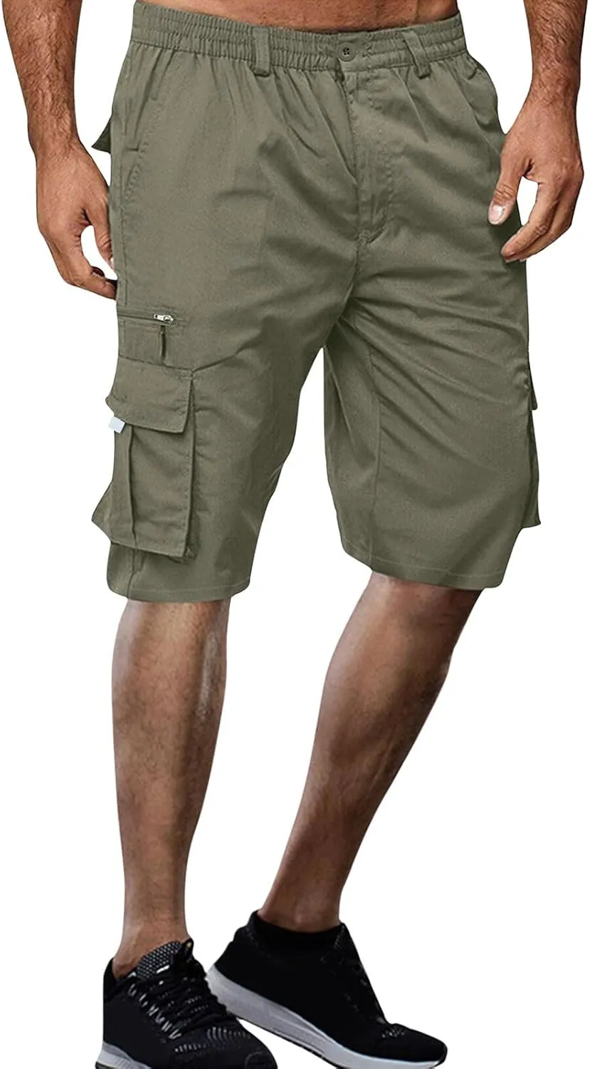 Cathalem Cargo Shorts for Men, Men's Elastic Waist Cargo Shorts Summer Relaxed Fit Outdoor Work Shorts Athletic Shorts