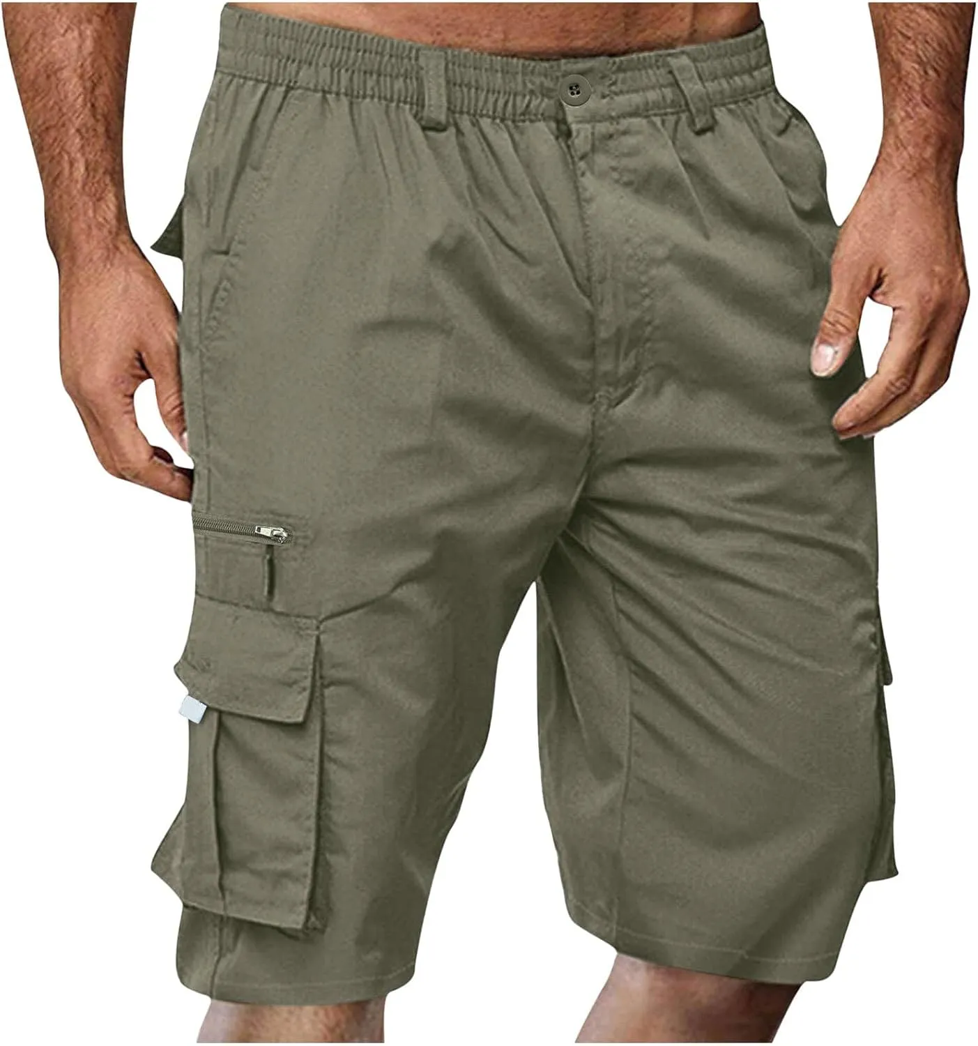 Cathalem Cargo Shorts for Men, Men's Elastic Waist Cargo Shorts Summer Relaxed Fit Outdoor Work Shorts Athletic Shorts