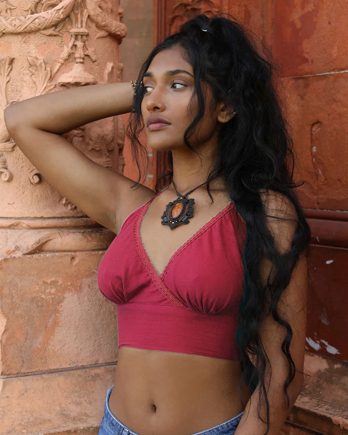 Cotton Bikini Crop Top Red