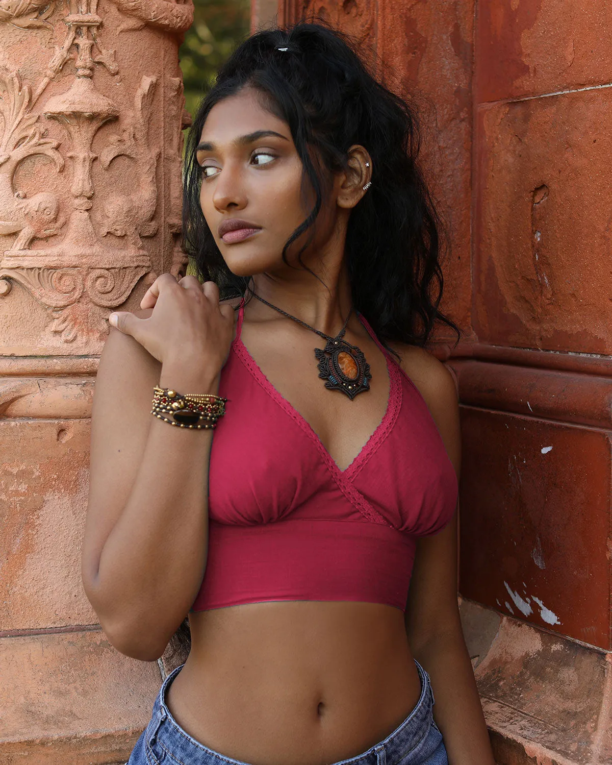 Cotton Bikini Crop Top Red