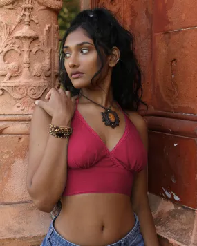 Cotton Bikini Crop Top Red