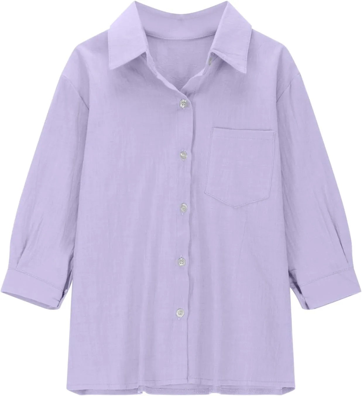 Cotton Linen Shirts for Girls Summer Spring Holiday Tops Casual Loose Fit Breathable Button Down Roll Up Sleeve Shirt