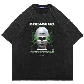 Cyberpunk tshirt robot print top vintage wash retro rave tee