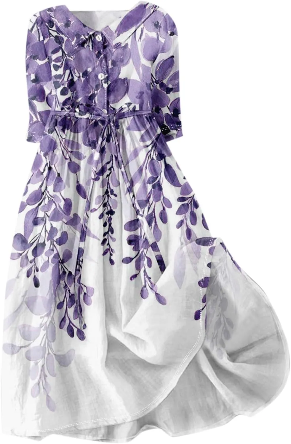 Dresses for Women Summer Floral Long Dress Trendy 3/4 Sleeve Wrap Flowy Beach Dress A Line Boho Vacation Dresses