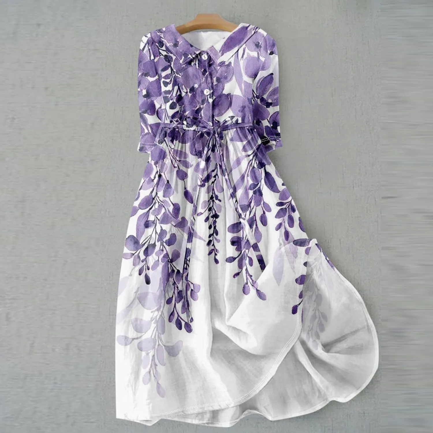 Dresses for Women Summer Floral Long Dress Trendy 3/4 Sleeve Wrap Flowy Beach Dress A Line Boho Vacation Dresses