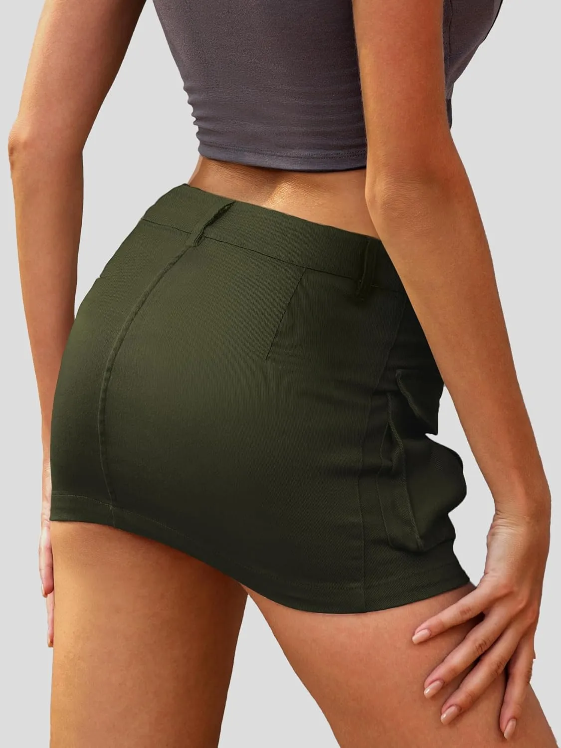 ELLEVEN High Stretchy Cargo Skirt for Women, Low Waist Y2k Mini Skirt Cute Denim Skirt with Pockets