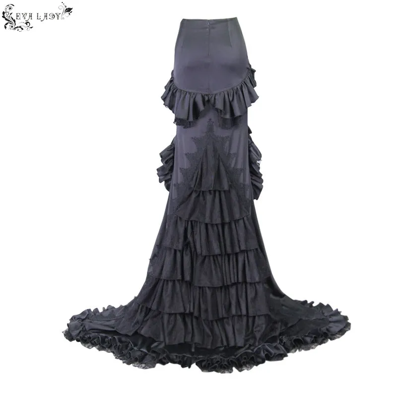 ESKT010 Short front and long back multi-layer wavy flounces floor length gown stretchy half skirts