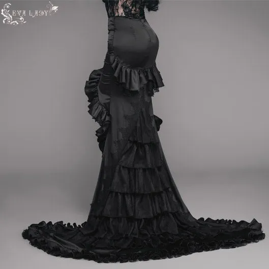ESKT010 Short front and long back multi-layer wavy flounces floor length gown stretchy half skirts