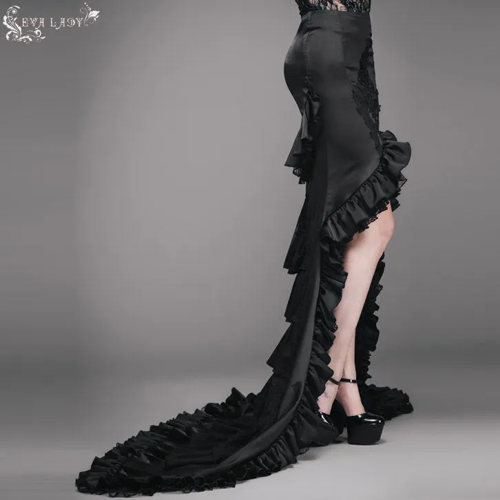ESKT010 Short front and long back multi-layer wavy flounces floor length gown stretchy half skirts