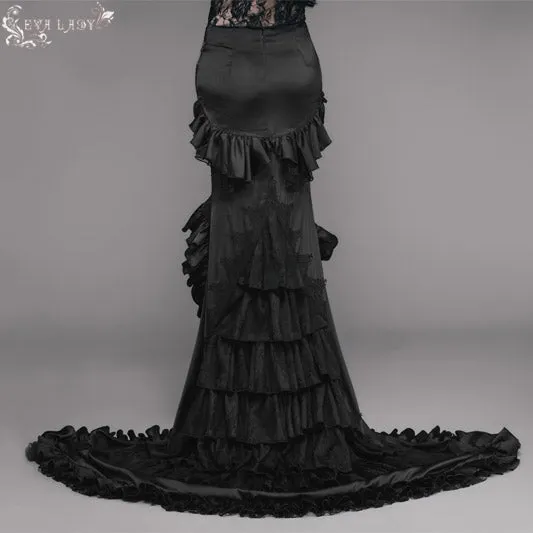 ESKT010 Short front and long back multi-layer wavy flounces floor length gown stretchy half skirts