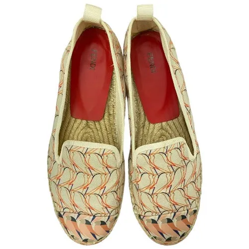 FENDI Multicolor Printed Canvas and Leather Cap Toe Flat Espadrilles, 36.5