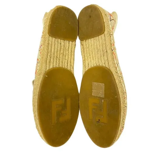 FENDI Multicolor Printed Canvas and Leather Cap Toe Flat Espadrilles, 36.5
