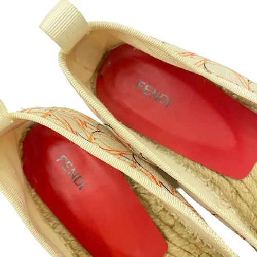 FENDI Multicolor Printed Canvas and Leather Cap Toe Flat Espadrilles, 36.5
