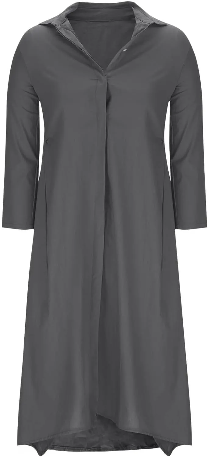 Finelylove Womens Summer Maxi Dresses 2025 Long Sleeve Button Down Shirt Dress Plus Size Cotton Linen Beach Vacation Dress