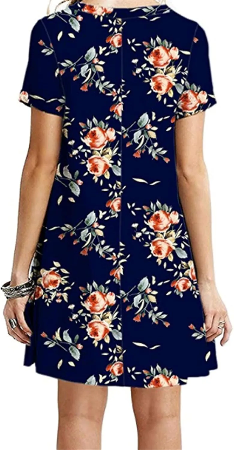 FLITAY Womens Casual Floral Simple Dress Loose Tunic T-Shirt Dress Summer Beach Flowy Dress