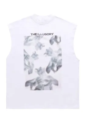 Ghosts print sleeveless t-shirt retro tank top surfer vest