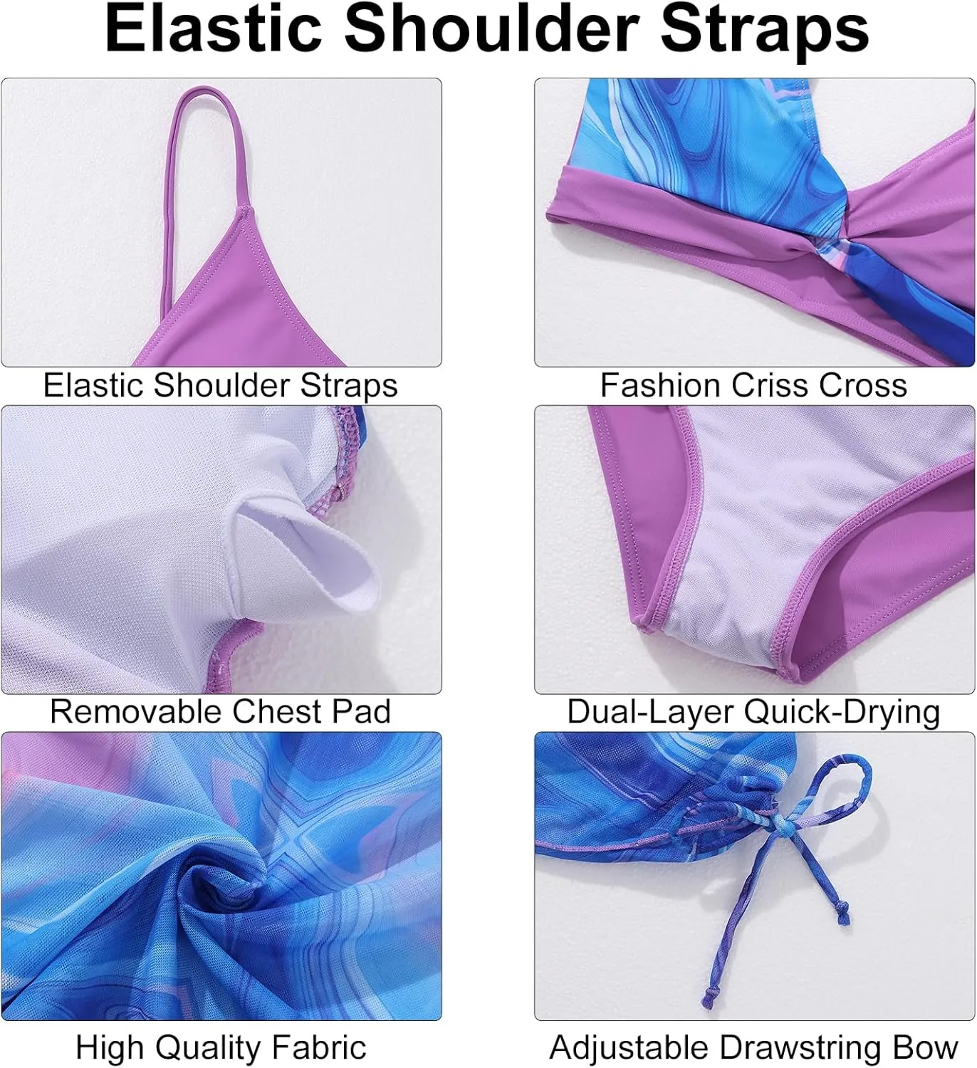 Girls Swimsuit 3 Piece V Neck Tropical Criss Cross Bikini Bathing Set Quick Dry Tankini with Drawstring Beach Skirt 7-16T