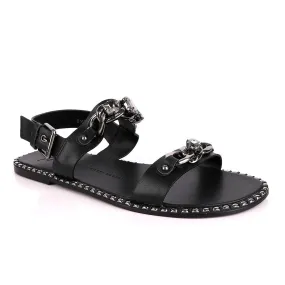 Giuseppe Zanotti Black Chain Double Stone Leather Sandal