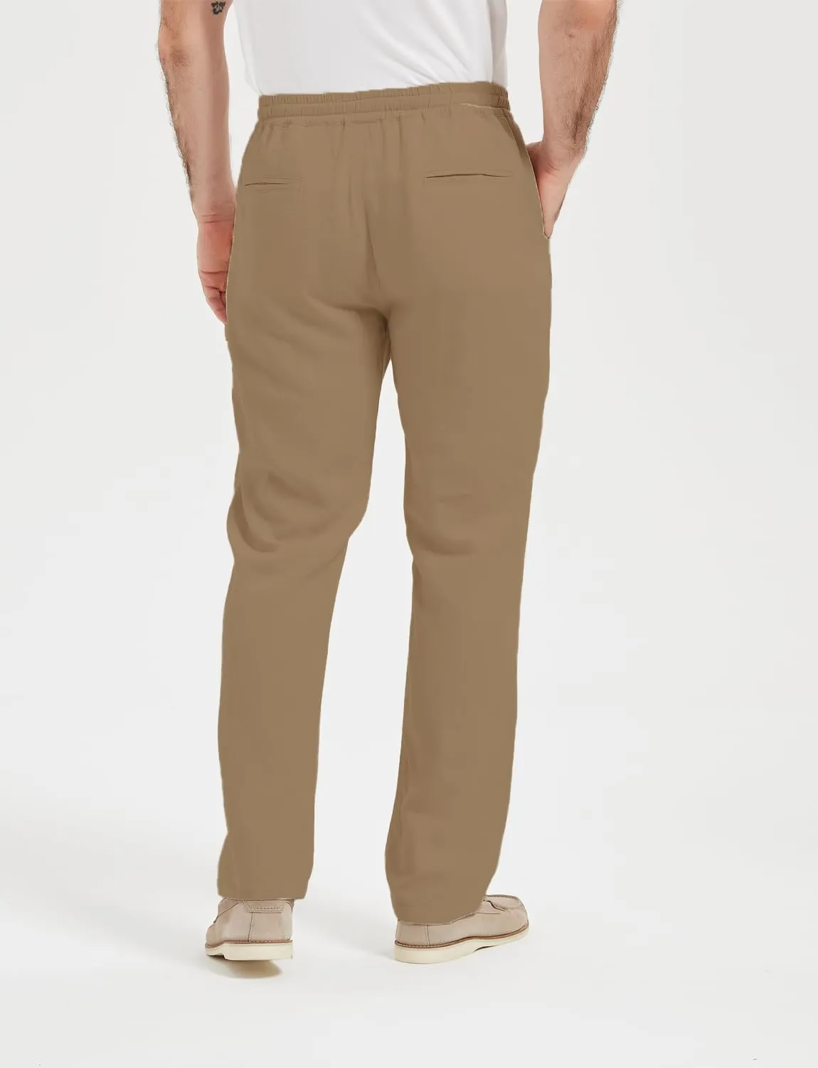 Isle Bay Mens Casual Linen Pants Relax Fit Elastic Waist Straight Leg Comfy Lounge Long Trouser Drawstring Straight Pant