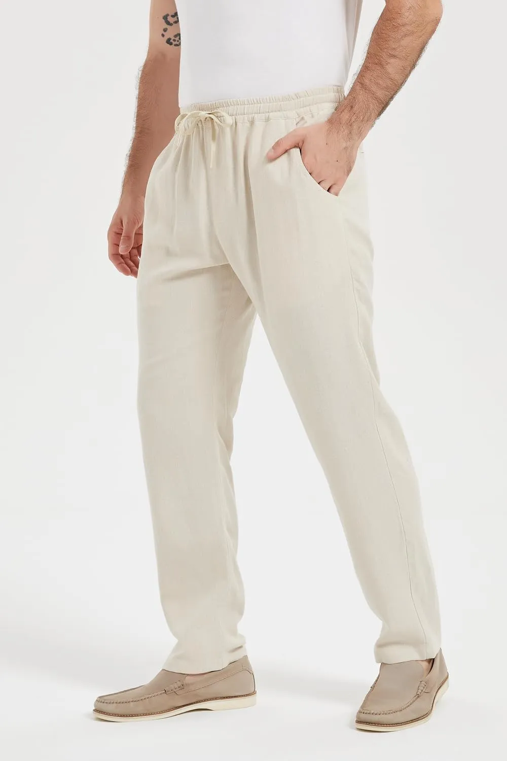 Isle Bay Mens Casual Linen Pants Relax Fit Elastic Waist Straight Leg Comfy Lounge Long Trouser Drawstring Straight Pant