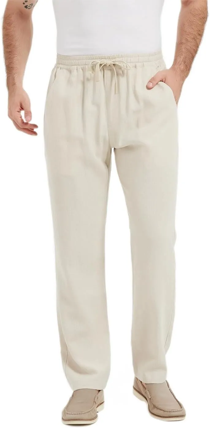 Isle Bay Mens Casual Linen Pants Relax Fit Elastic Waist Straight Leg Comfy Lounge Long Trouser Drawstring Straight Pant