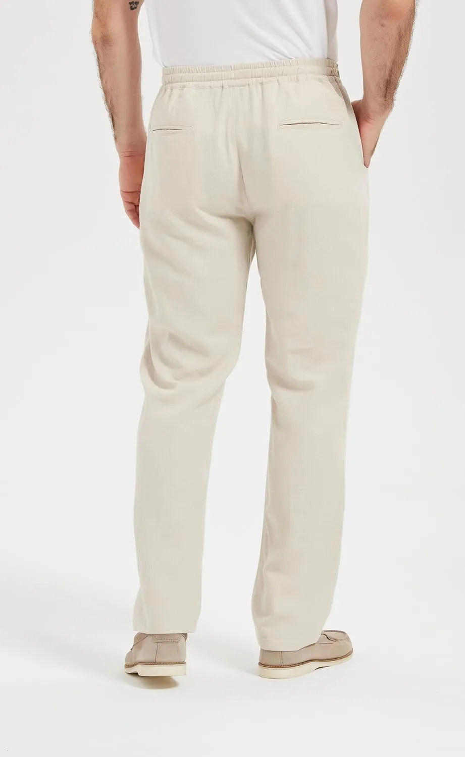 Isle Bay Mens Casual Linen Pants Relax Fit Elastic Waist Straight Leg Comfy Lounge Long Trouser Drawstring Straight Pant