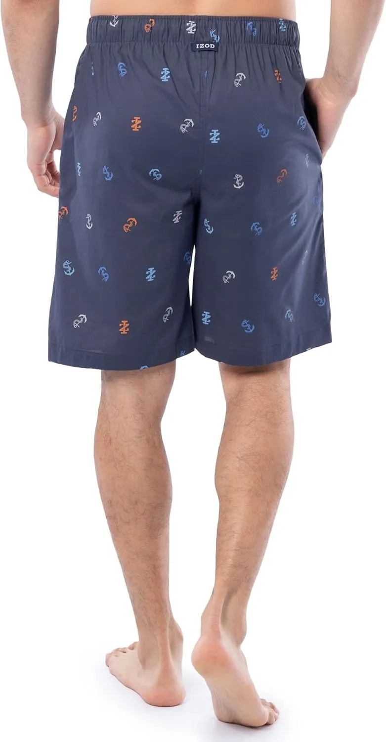 IZOD mens Printed Poplin Relaxed Fit Drawstring Sleep Shorts