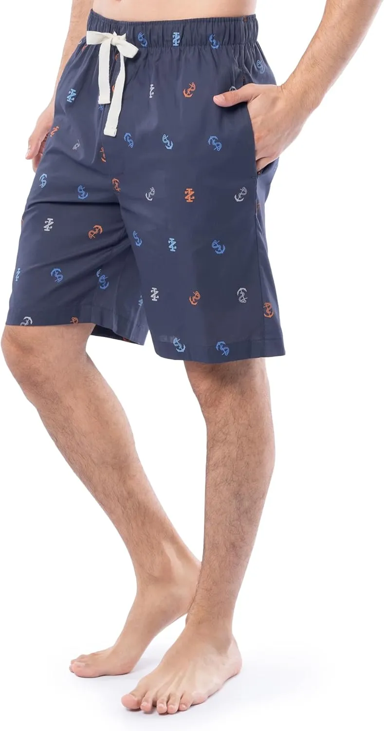 IZOD mens Printed Poplin Relaxed Fit Drawstring Sleep Shorts