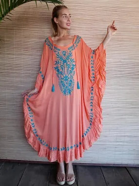 LONG DRESS BOHEME in Mandarin/ Teal