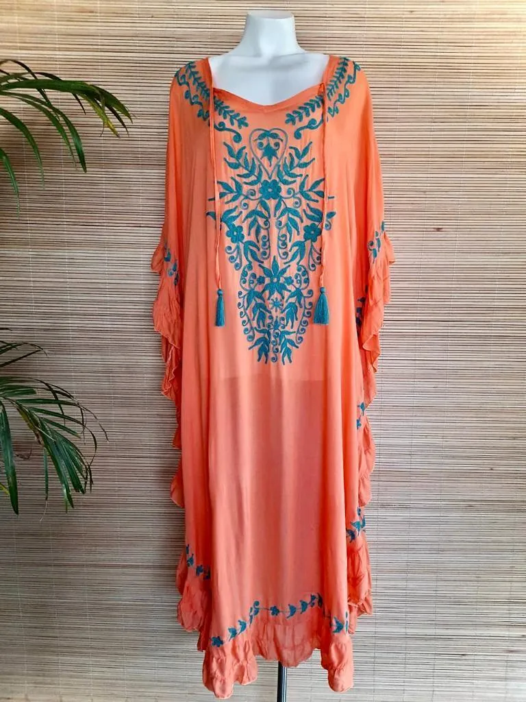 LONG DRESS BOHEME in Mandarin/ Teal