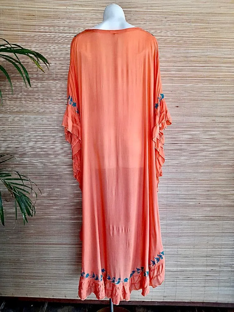 LONG DRESS BOHEME in Mandarin/ Teal